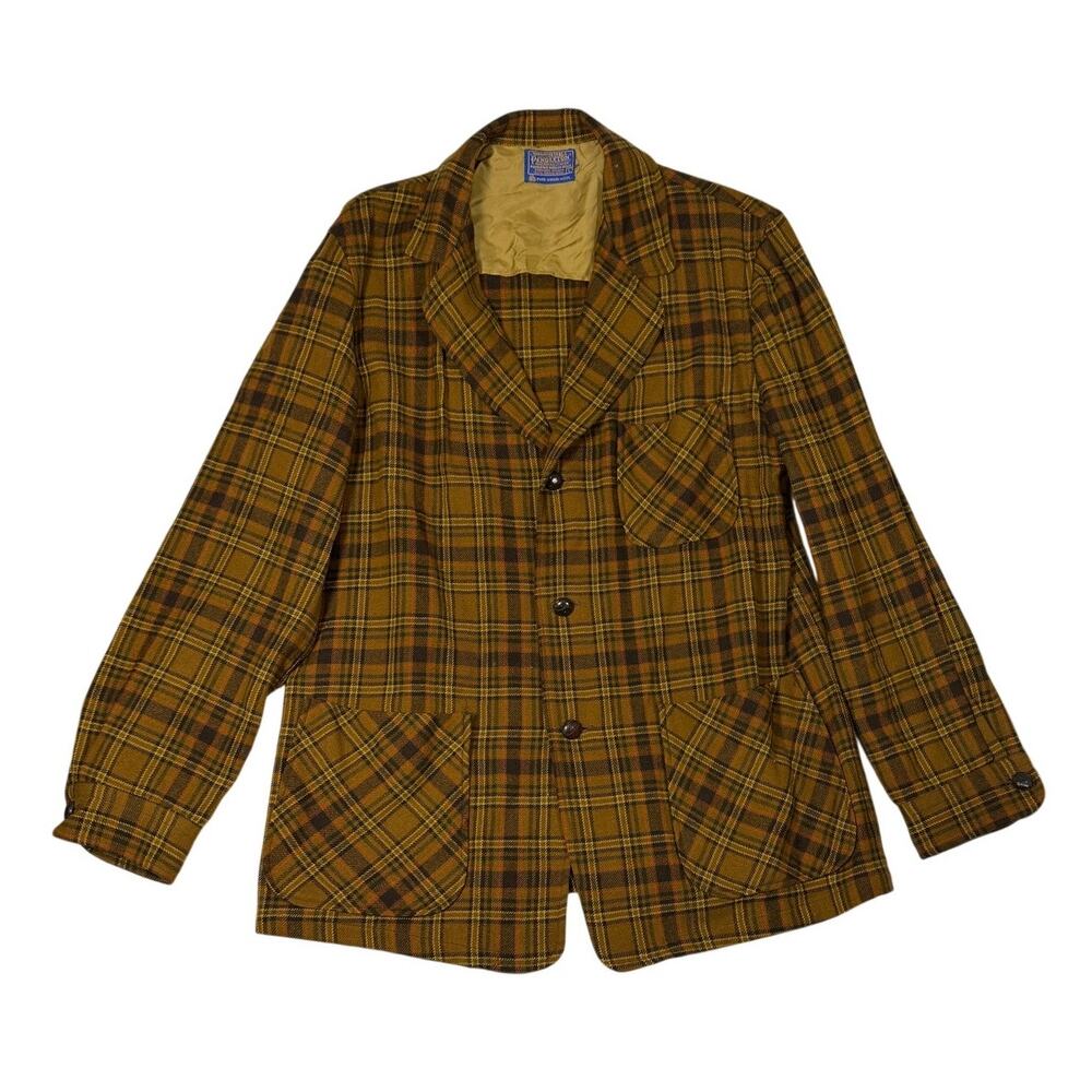 Vintage Pendleton Men's Plaid Blazer 100% Virgin Wool USA Brown Size Large